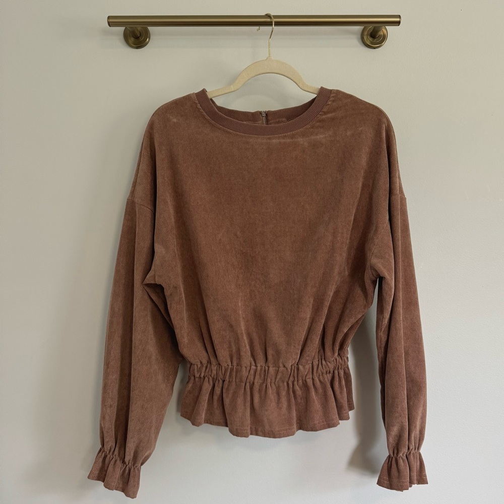 Corduroy Bishop Sleeve Rust Brown Top